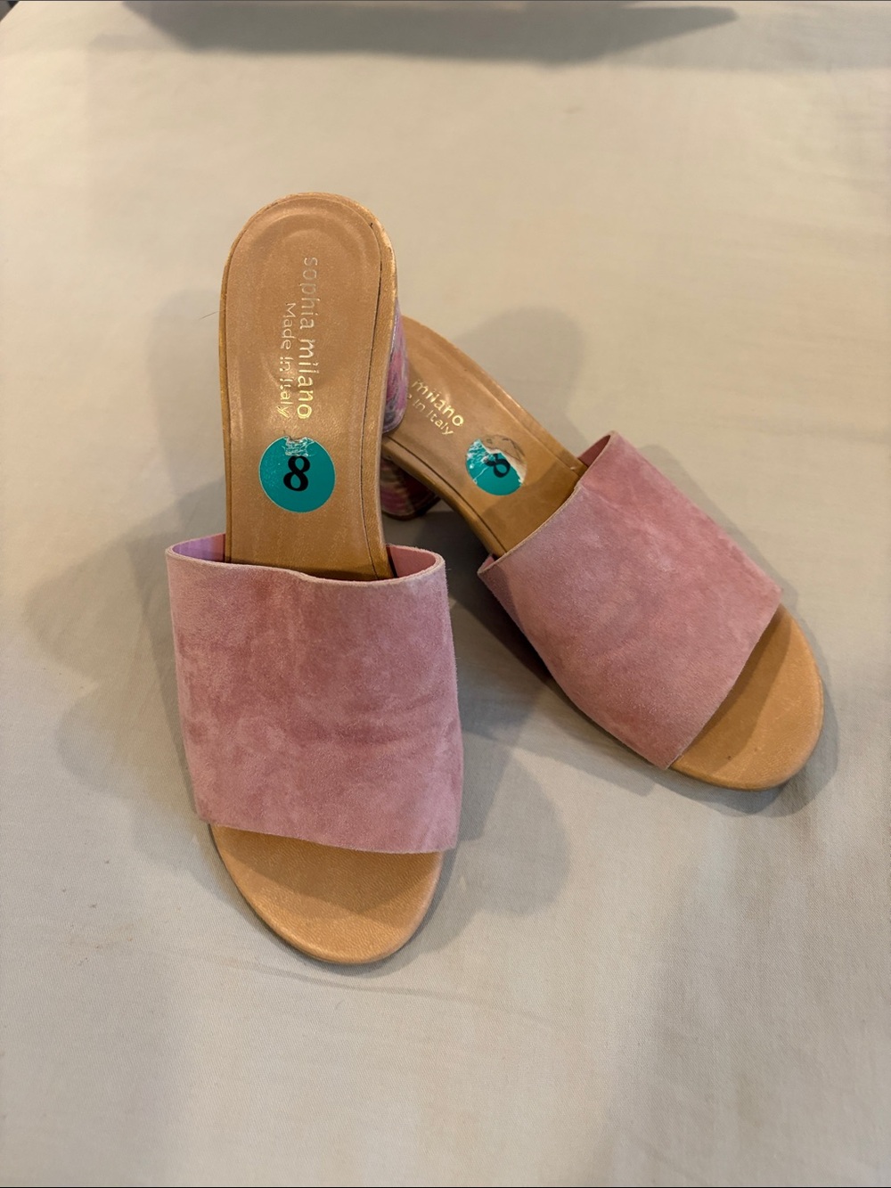 Sophia Milano Pink Suede Open Slide Mules